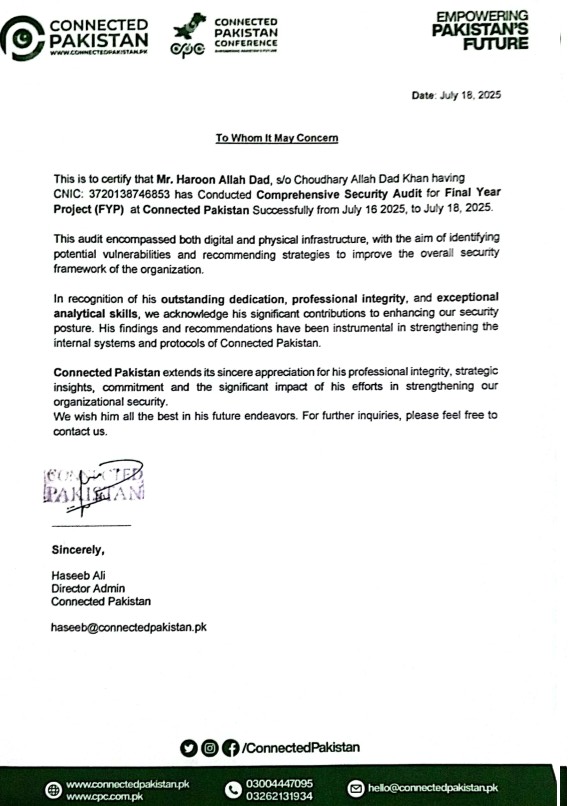 Connected Pakistan Security Audit Certificate